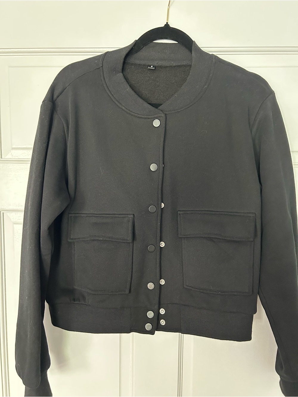 Classic Black Women's Bomber Jacket with Front Pockets